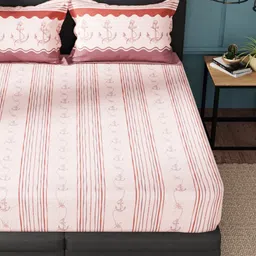 Nautica Peach-Coloured & Red Striped 160 TC Cotton King Bedsheet with 2 Pillow Covers image 4