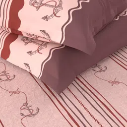 Nautica Peach-Coloured & Red Striped 160 TC Cotton King Bedsheet with 2 Pillow Covers image 5