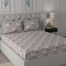 MASPAR Regency Grey Printed 144 TC Cotton Double Queen Bedsheet & 2 Pillow Covers-picture-38