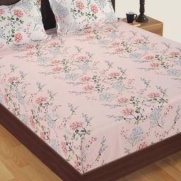 SWAYAM Pink & Green Floral 180 TC Cotton 1  Queen Bedsheet with 2 Pillow Covers-image-3