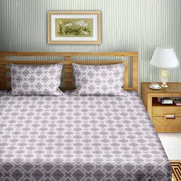 Aura Purple & Grey Geometric Cotton180 TC Double Queen Bedsheet with 2 Pillow Covers-30