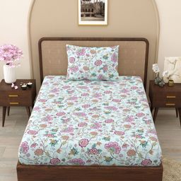 TARAN LIVING White & Pink Printed 130 TC Microfiber Single Bedsheet With 1 Pillow Cover-image-38