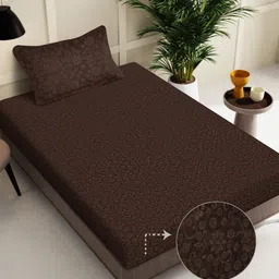 FABINALIV Coffee Brown Floral Woollen 300 TC Single Bedsheet With 1 Pillow Covers-picture-31