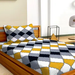 Aura Grey & Pink Geometric Microfiber 180 TC Single Bedsheet with 1 Pillow Covers-image-35