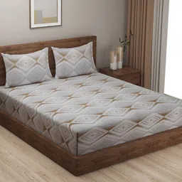 SWAYAM Off White & Brown Geometric 200 TC King Bedsheet with 2 Pillow Covers-image-71