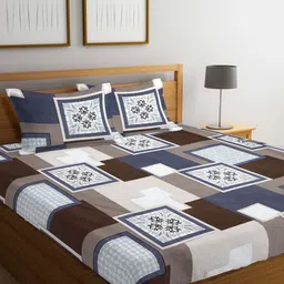 FABINALIV White & Brown Geometric 300 TC King Bedsheet With 2 Pillow Covers-image-22