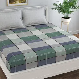 Florida Green & Purple Geometric 180 TC Queen Bedsheet with 2 Pillow Covers-image-25