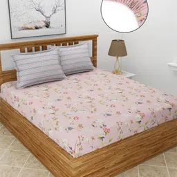 MORADO Pink & Green Printed Fitted 210 TC King Bedsheet with 2 Pillow Covers-image-66