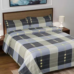 GAPU & BALY Grey Striped 120 TC King Bedsheet with 2 Pillow Covers-picture-48