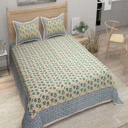 Bombay Spreads Beige Printed Pure Cotton 144 TC Double King Bedsheet With 2 Pillow Covers-image-68
