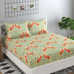 Innovative Edge Cream Floral 160 Cotton TC King Fitted Bedsheet With 2 Pillow Covers-image-27