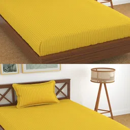 Homefab India Yellow Striped Cotton 180TC 2 Pieces Single Bedsheet With 2Pcs Pillow Covers-image-16