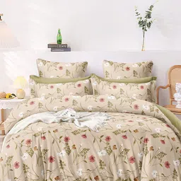 AEROHAVEN Premium Cream-Coloured Floral Cotton 300 TC King Bedsheet & 2 Pillow Covers-image-15