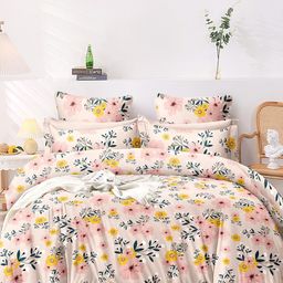 AEROHAVEN Premium Peach-Coloured Floral Cotton 300 TC King Bedsheet & 2 Pillow Covers-image-83