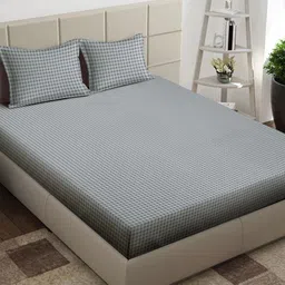 Arrabi Grey Geometric 300 TC King Bedsheet with 2 Pillow Covers-52