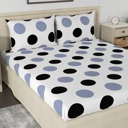 Huesland Aspire White & Grey Geometric 186 TC Cotton King Bedsheet & 2 Pillow Covers-picture-33