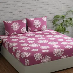 Huesland Mauve & White Ethnic Motifs 144 TC Cotton King Bedsheet With 2 Pillow Covers-11