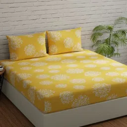Huesland Comfort Yellow & White Printed 144 TC Cotton King Bedsheet & 2 Pillow Covers-image-45