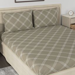 Huesland Aspire Beige & White Printed 186 TC Cotton King Bedsheet & 2 Pillow Covers-image-45