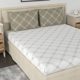 Huesland Aspire White & Beige Geometric 186 TC Cotton King Bedsheet With 2 Pillow Covers-image-99