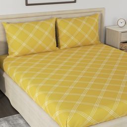 Huesland Aspire Yellow & White Geometric 186 TC Cotton King Bedsheet With 2 Pillow Covers-image-89