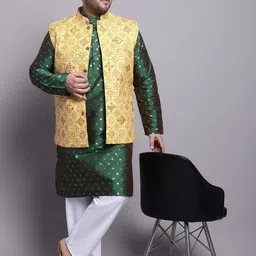 SOJANYA PLUS Geometric Woven Design Kurta With Pyjamas & Nehru Jacket image 5