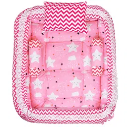 LOREM Kids Pink & White Printed Cotton Square Bed & 3 Pillow Sets-19
