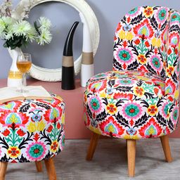 Shadowkart Blue & Pink 2 Pieces Floral Printed Wooden Ottomans-42