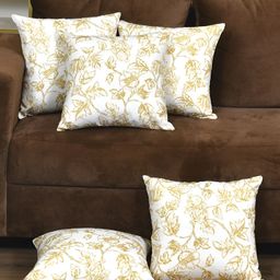 Clasiko White & Yellow 5 Pcs Floral Square Cushion Covers-image-39