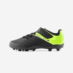 Kids Football Shoes 100 Velcro Grass Black Yellow-image-11