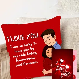 ME & YOU White & Red 2 Pcs Printed Cushion & Greeting Card  Valentines Day Gift Hamper-13