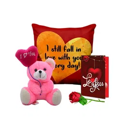ME & YOU 3 Pieces Cushion Cover, Teddy Bear and Card Home Gift Set-image-5