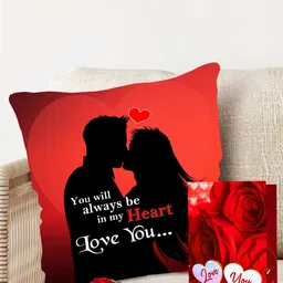 ME & YOU 3 Pcs Black & Red Print Cushion With Greeting Card & Rose Valentines Day Gift Set-8
