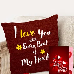 ME & YOU 3 Pcs Red & White Print Cushion With Greeting Card & Rose Valentines Day Gift Set-image-85