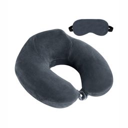 BILLEBON Grey Memory Foam Filled Faux Velvet Breathable Travel Pillow-28
