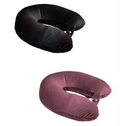ANA Burgundy Set of 2 Fibre Filled Faux Velvet Lightweight Travel Pillow-image-90