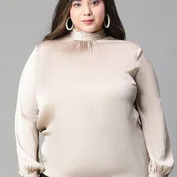 Oxolloxo Plus Size High Neck Pleated Top-picture-2