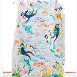 Zookeeper White & Blue Geometric 120 GSM Single Bed Quilt-image-6