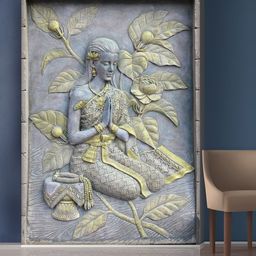 999Store Grey Flowers & Sitting Lady Statue Self-Adhesive Wallpaper-picture-26