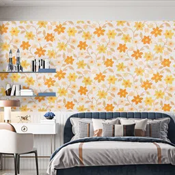 Dakshya Industries Orange Floral Printed Self Adhesive Wallpaper image 3