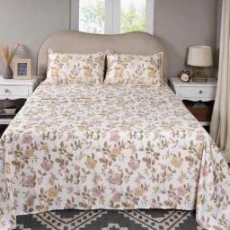 maspar Pink Floral Print 300 TC Cotton King Size Bed Sheet with 2 Pillow Covers Sensory Bloom Collection-picture-3