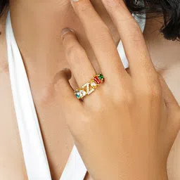 JOKER & WITCH Gold-Plated & Multi-Colored Stone Studded Adjustable Alphabet Z Ring image 1