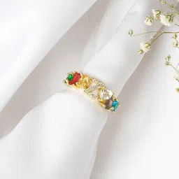 JOKER & WITCH Gold-Plated & Multi-Colored Stone Studded Adjustable Alphabet Z Ring image 2