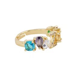 JOKER & WITCH Gold-Plated & Multi-Colored Stone Studded Adjustable Alphabet Z Ring image 4