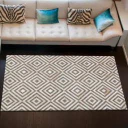 dazzhome Grey & Beige Hair On Leather Geometrical Hand Woven 6ftX9ft Carpet-picture-49