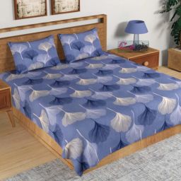 Purple Floral 140 TC Cotton 1 Double Bedsheet with 2 Pillow Covers by eCraftIndia-image-4