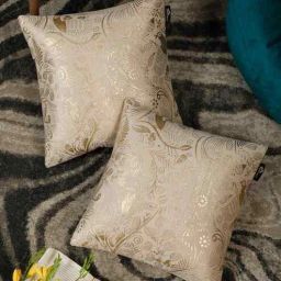 hosta homes Cream Velvet Geometric 16X16 Inches Cushion Covers (Pack of 2)-picture-34