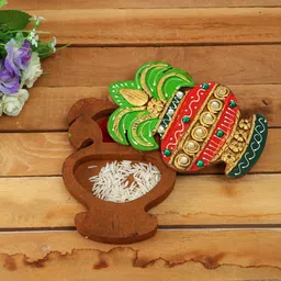 Aapno Rajasthan Brown & Red Self-Design Kalesh Design Wood & Clay Jewelry Box Organizer-10