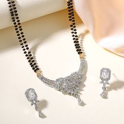 Estele Rhodium- Plated Crystal Stone Studded & Beaded Mangalsutra-image-19