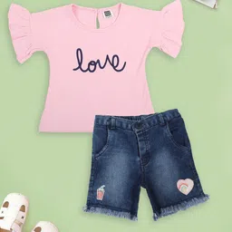 MeeMee GirlsTypography Printed Cotton Top with Shorts-image-36